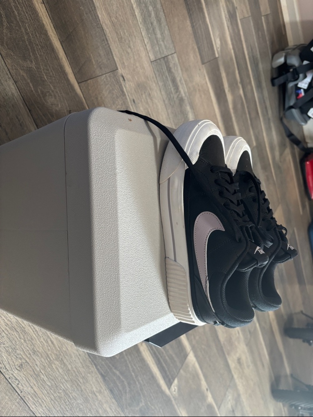 Nike Black Sneakers with Pale Pink Swoosh 7.5